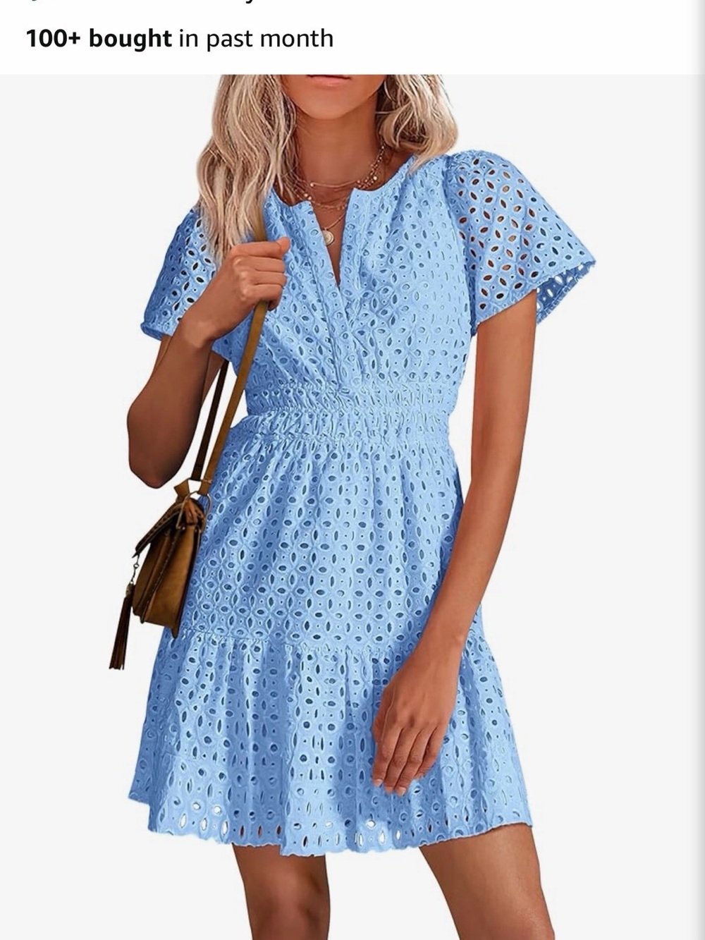 Light Blue Eyelet Mini Dress with Short Sleeves by Unknown Brand - Picture 8 of 8